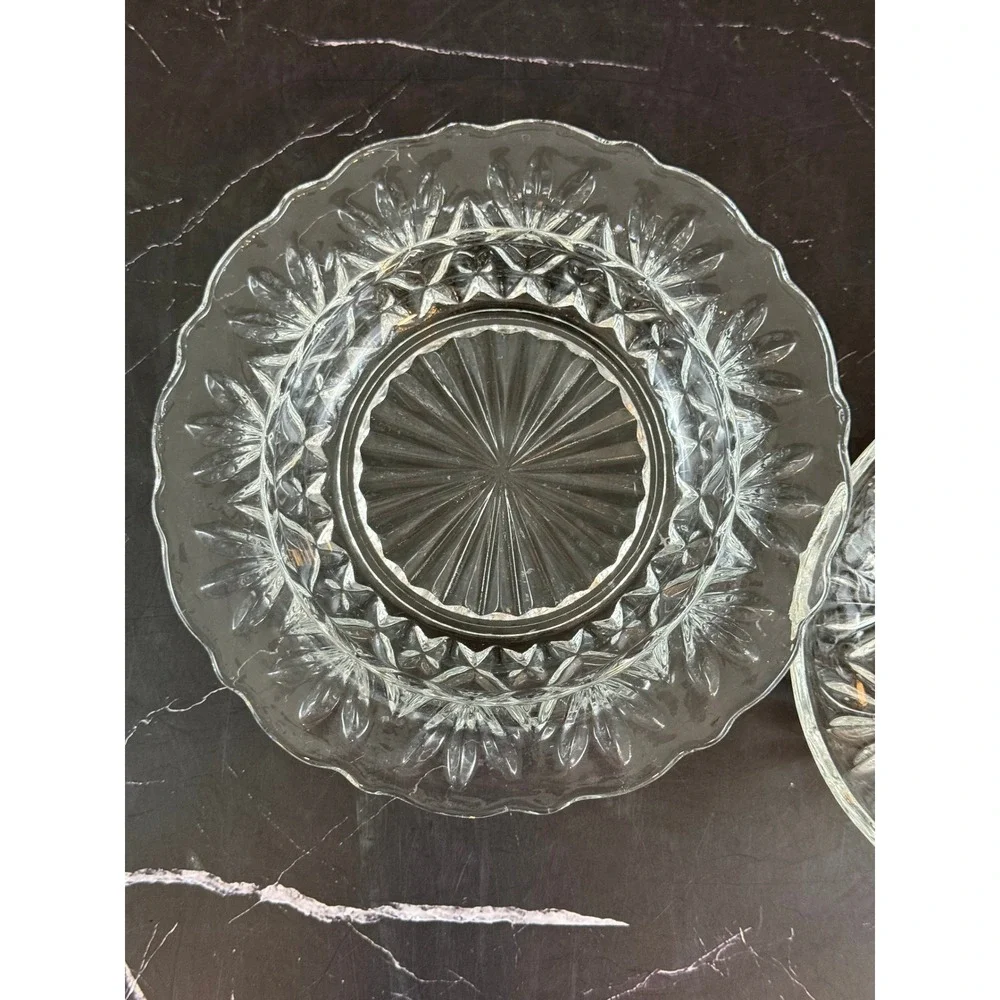 VTG Anchor Hocking Cut Glass 6 3/4in Round Butter Dish with Lid